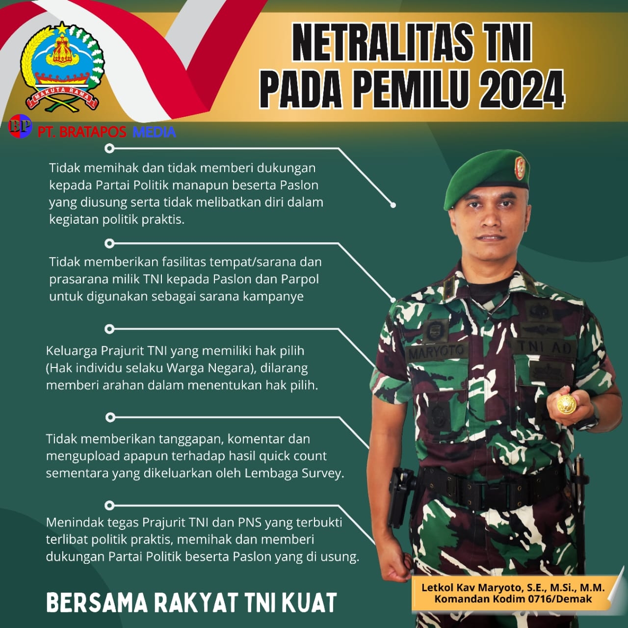 Dandim 0716/Demak Ingatkan Anggota untuk Menjaga Netralitas TNI pada Pemilu 2024