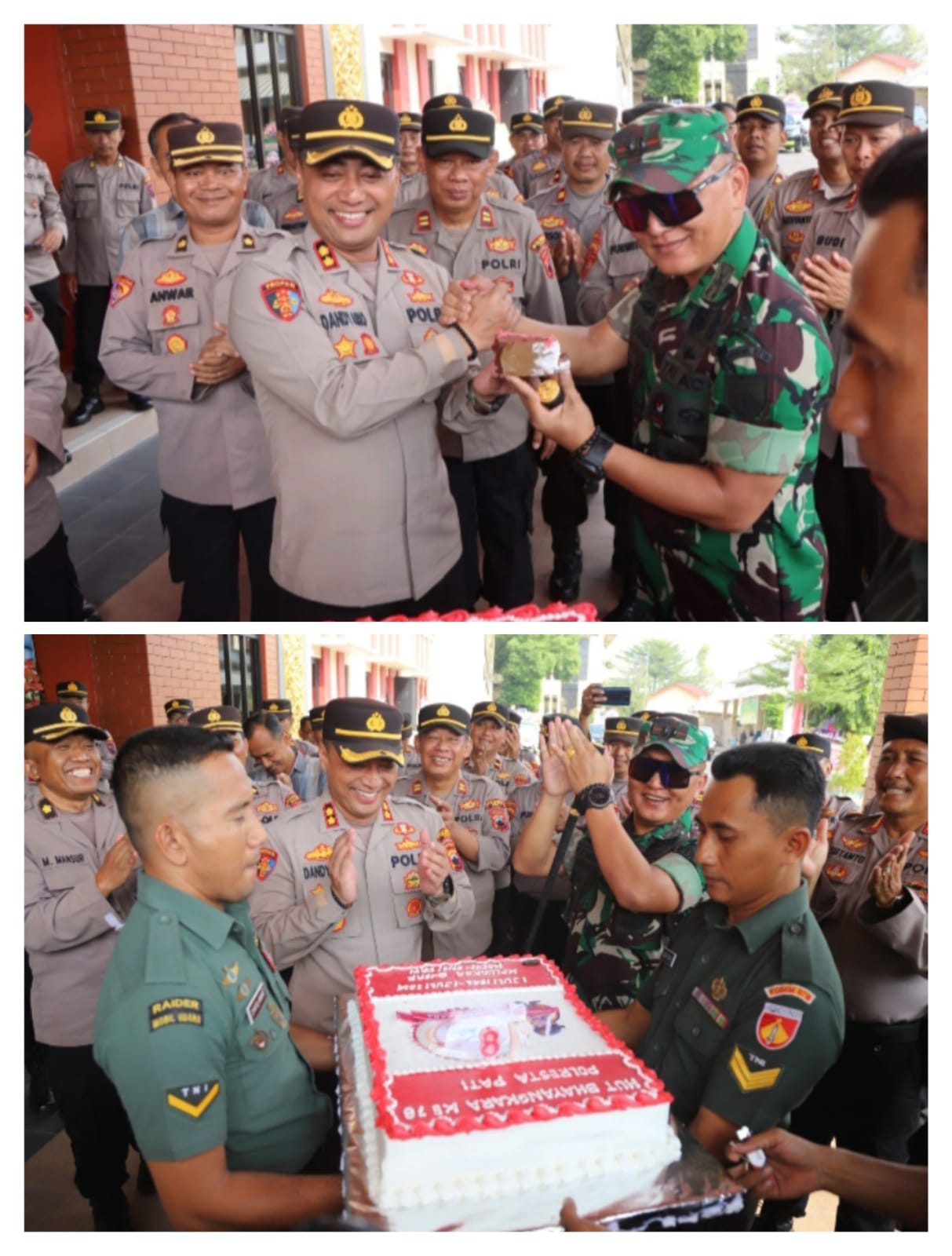 Personel TNI Geruduk Polresta Pati, Beri Kejutan Hari Bhayangkara.