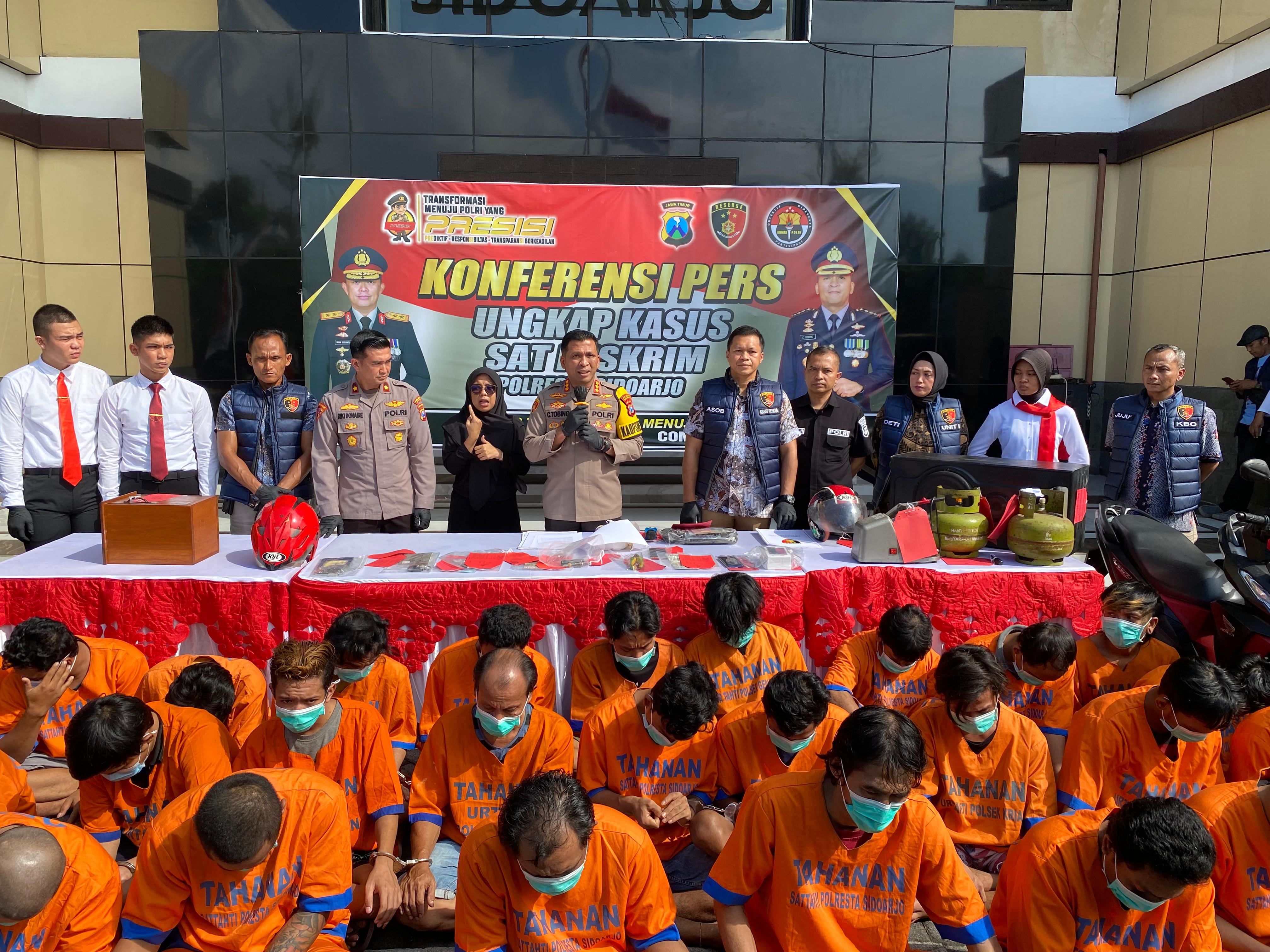 Polresta Sidoarjo Amankan 70 Tersangka Kriminalitas Selama Dua Pekan