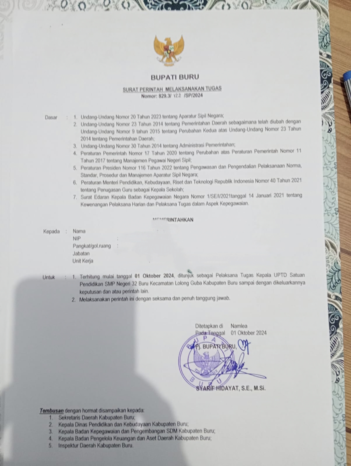 Tidak Paham Aturan. 41 Hari Menjelang Pilkada PJ Bupati Buru Melakukan Pergantian Kepsek