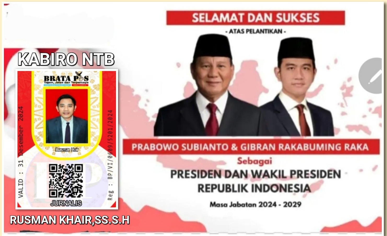 Selamat dan Sukses Atas Dilantiknya Prabowo Subianto & Gibran Rakabuming Raka Sebagai Presiden dan Wakil Presiden Republik Indonesia 2024-2029