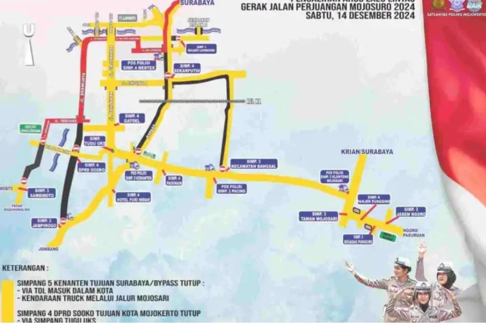 Rute Pengalihan Arus Gerak Jalan Perjuangan Mojokerto-Surabaya