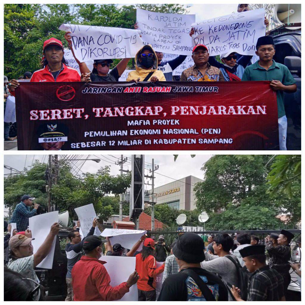 Jaringan Anti Rasuah Jatim Gelar Aksi di Depan Polda Jatim Desak Kasus Dugaan Proyek 12 M