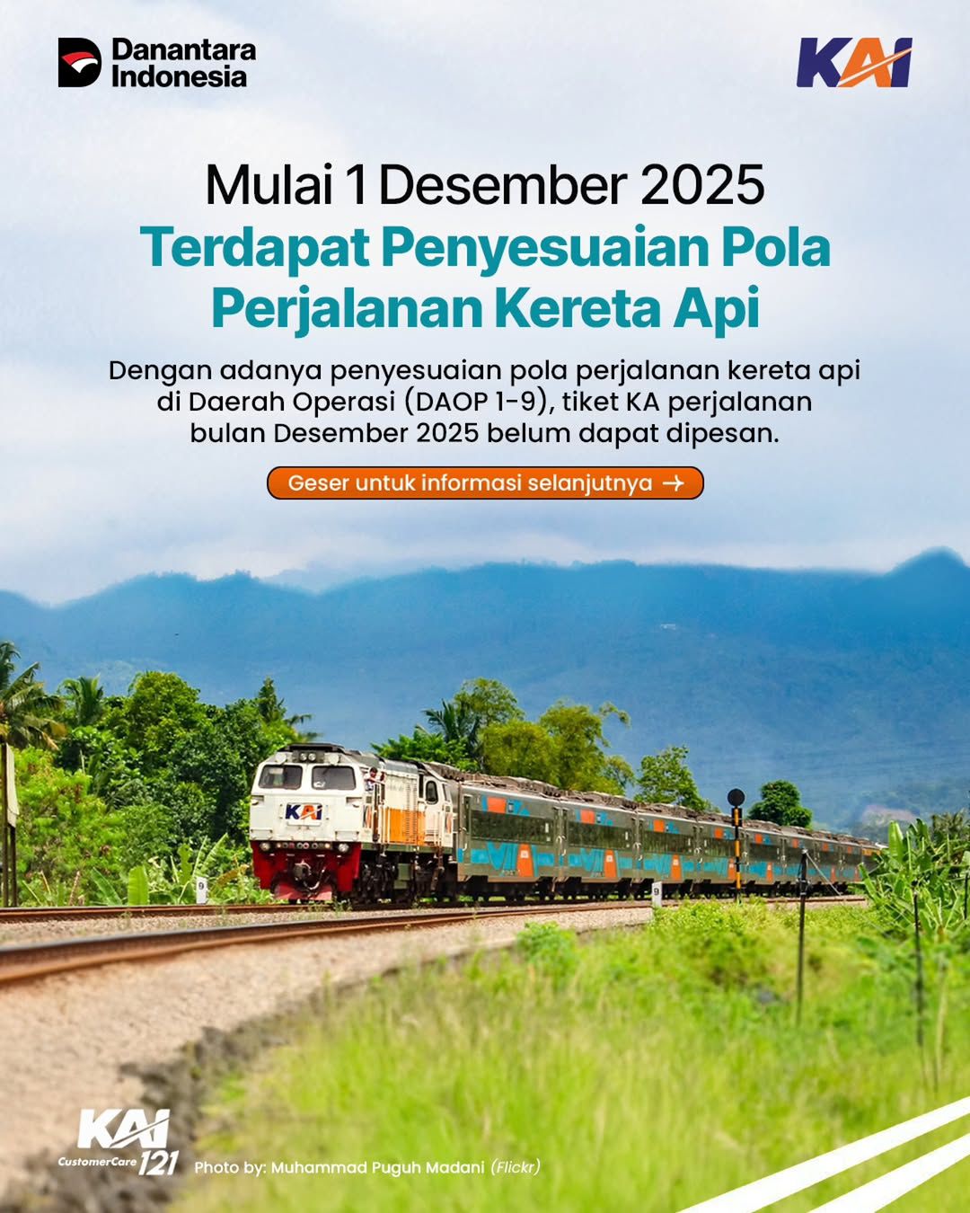 Untuk Tingkatkan Layanan, KAI Lakukan Penyesuaian Jadwal di Seluruh Daop Mulai 1 Desember 2025