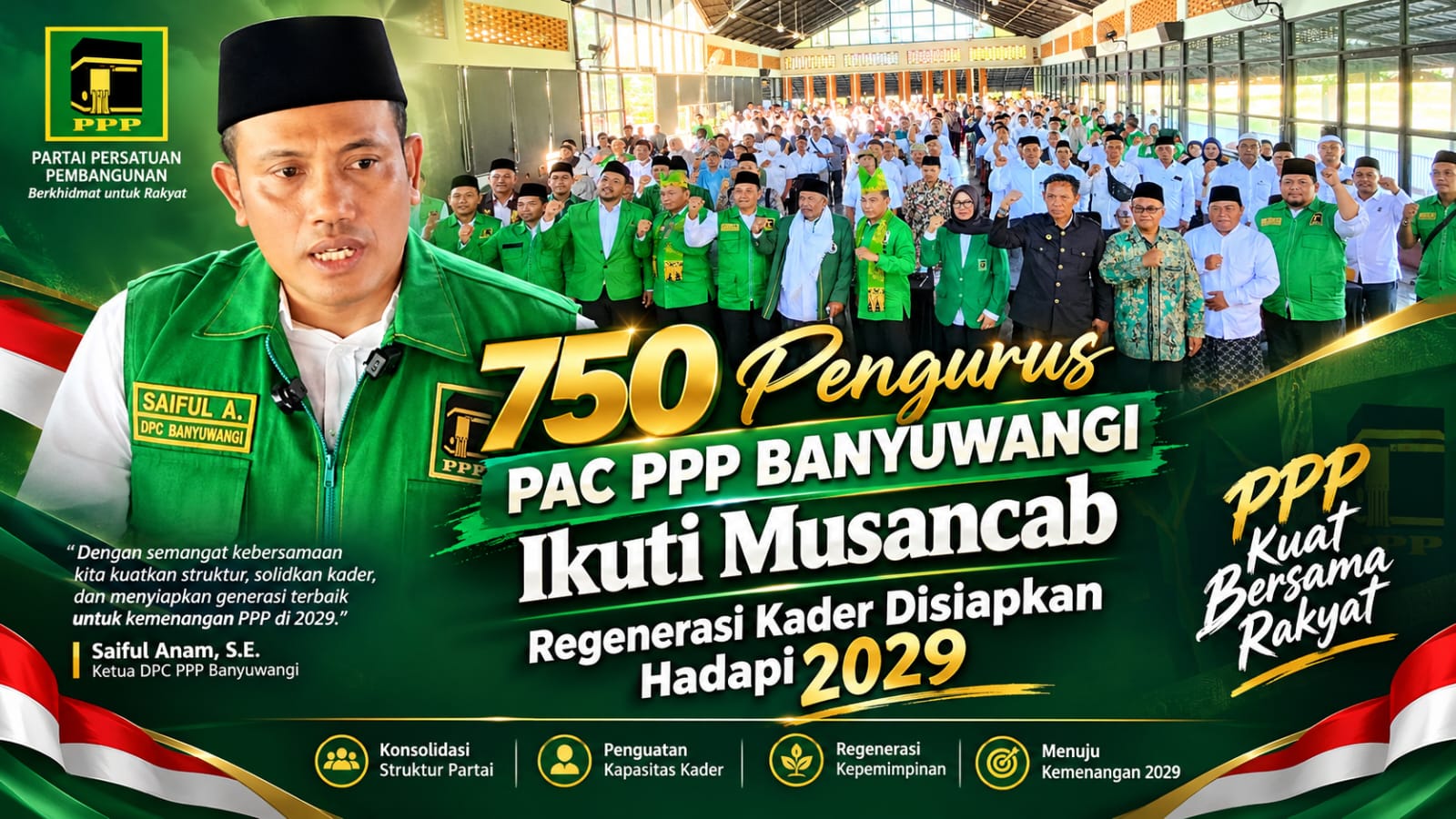 750 Pengurus PAC PPP Banyuwangi Ikuti Musancab, Regenerasi Kader Disiapkan Hadapi 2029