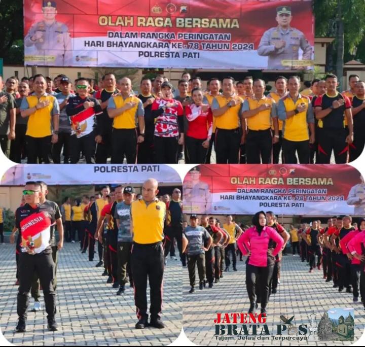 Menyambut HUT Bhayangkara ke-78, Polresta Pati Gelar Olahraga Bersama TNI-Polri