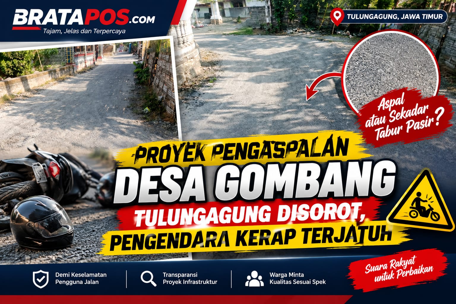 Aspal atau Sekadar Tabur Pasir? Proyek Pengaspalan Desa Gombang Tulungagung Disorot, Pengendara Kerap Terjatuh