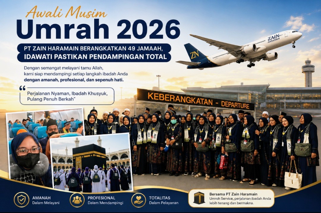 Awali Musim Umrah 2026: PT Zain Haramain Berangkatkan 49 Jamaah, IDAWATI Pastikan Pendampingan Total