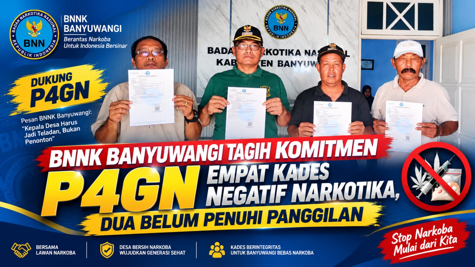 BNNK Banyuwangi Tagih Komitmen P4GN, Empat Kades Negatif Narkotika, Dua Belum Penuhi Panggilan