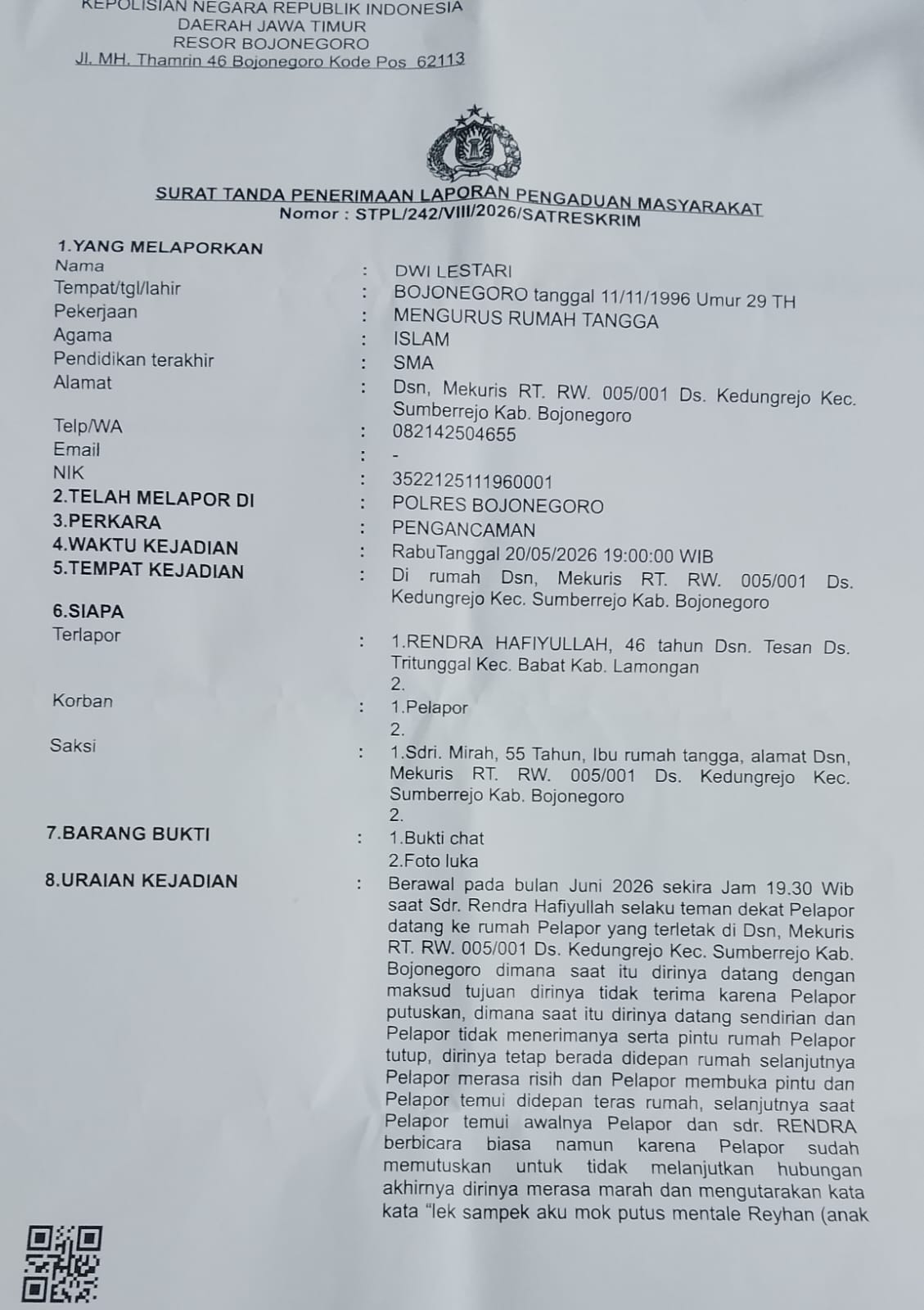 Cinta Ditolak, Berujung Pidana: Pertengkaran Berulang Berujung Saling Lapor di Polres Bojonegoro