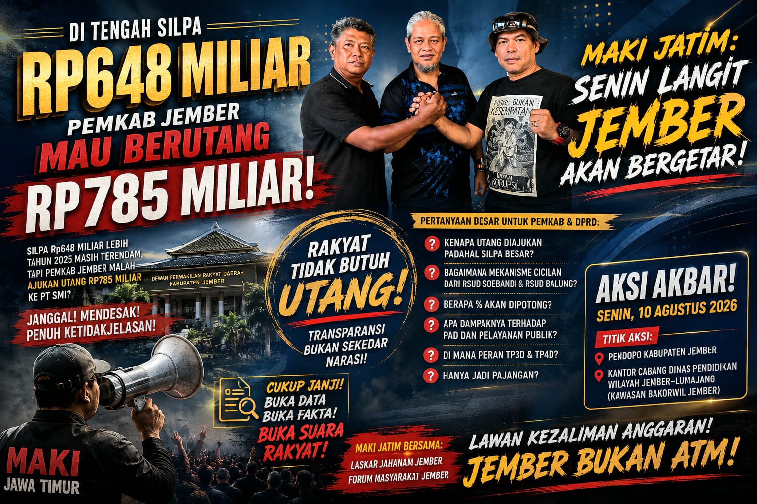Di Tengah Silpa Rp648 Miliar, Pemkab Jember Mau Berutang Rp785 Miliar! MAKI Jatim: Senin Langit Akan Bergetar