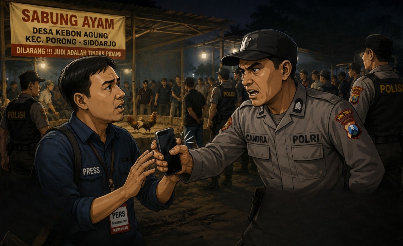 Grebekan Sabung Ayam di Desa Kebon Agung, HP Wartawan bratapos.com Diduga Dirampas Oknum Polsek Porong