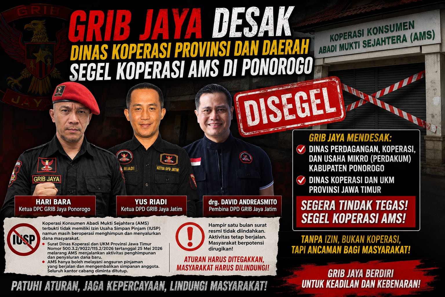 Grib Jaya Desak Dinas Perdagkum Ponorogo Untuk Tindak Tegas Koperasi Bodong
