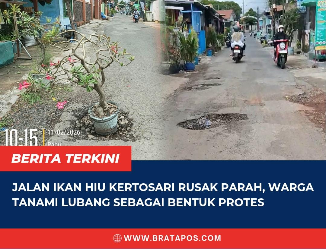 Jalan Ikan Hiu Kertosari Rusak Parah, Warga Tanami Lubang Sebagai Bentuk Protes