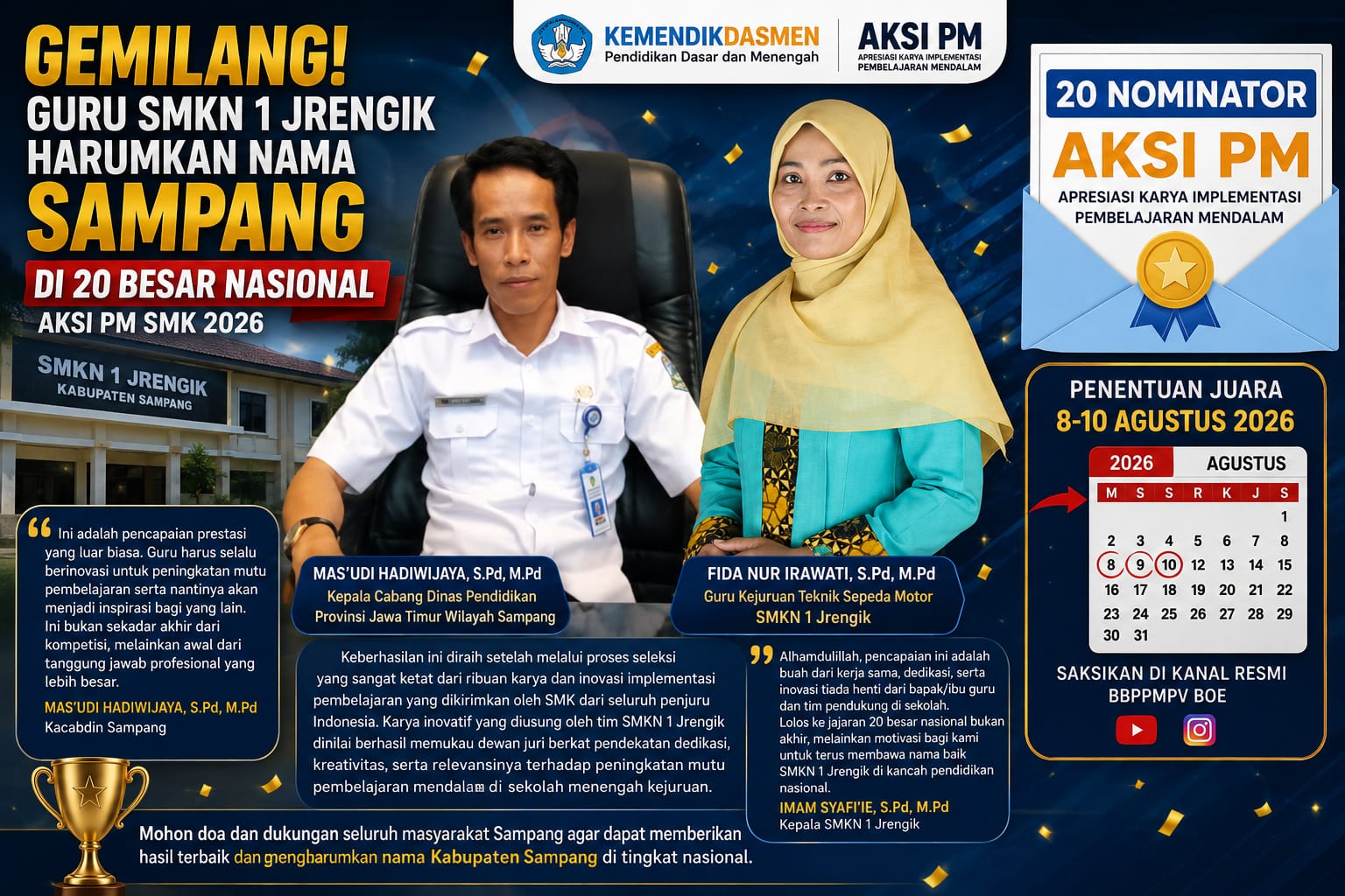 Kacabdindik Pemprov Wilayah Sampang Berikan Apresiasi Atas Pencapaian 20 Besar Guru SMK 1 Jrengik