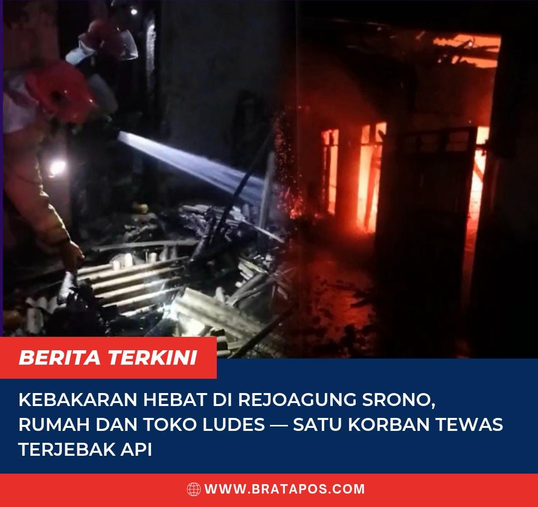 Kebakaran Hebat di Rejoagung Srono, Rumah dan Toko Ludes — Satu Korban Tewas Terjebak Api