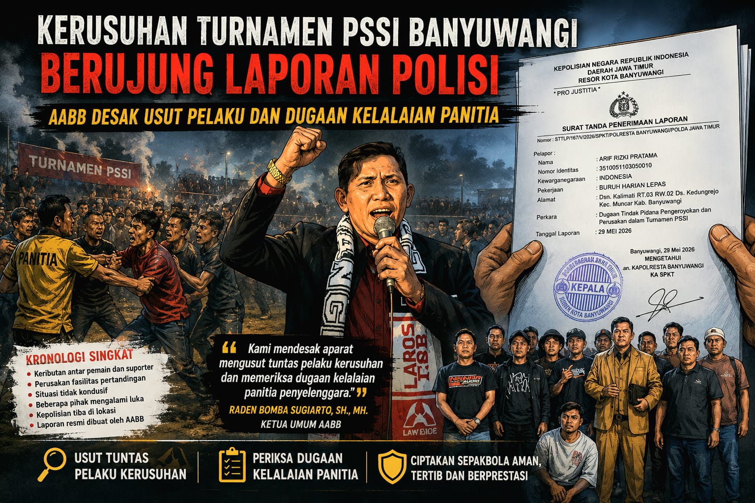 Kerusuhan Turnamen PSSI Banyuwangi Berujung Laporan Polisi, AABB Desak Usut Pelaku dan Dugaan Kelalaian Panitia