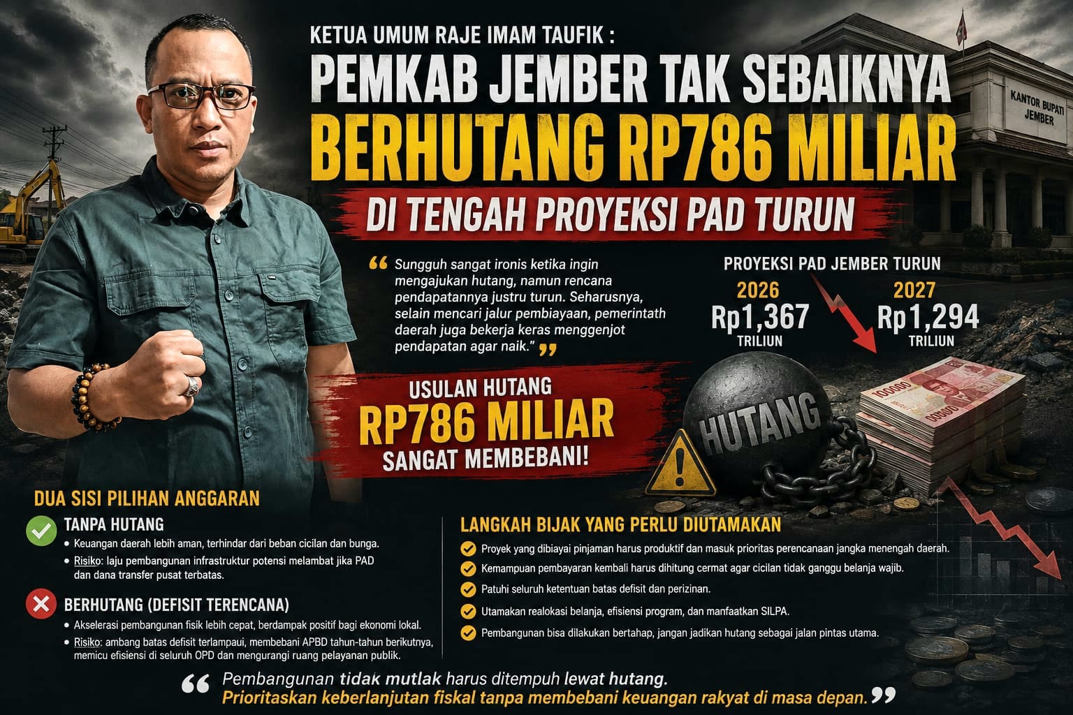 Ketua Umum RAJE Imam Taufik: Pemkab Jember Tak Sebaiknya Berhutang Rp786 Miliar di Tengah Proyeksi PAD Turun