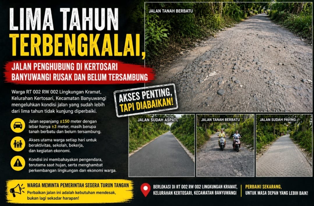 Lima Tahun Terbengkalai, Jalan Penghubung di Kertosari Banyuwangi Rusak dan Belum Tersambung