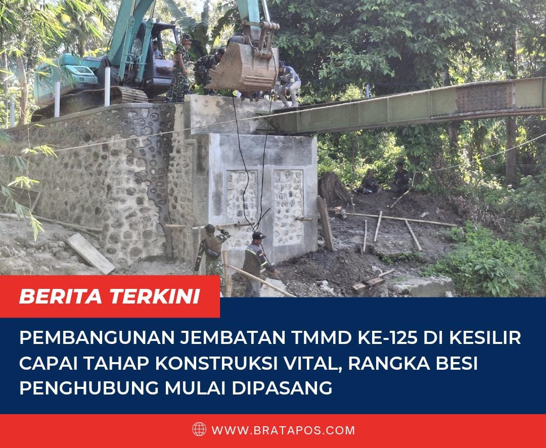 Pembangunan Jembatan TMMD ke-125 di Kesilir Capai Tahap Konstruksi Vital, Rangka Besi Penghubung Mulai Dipasang