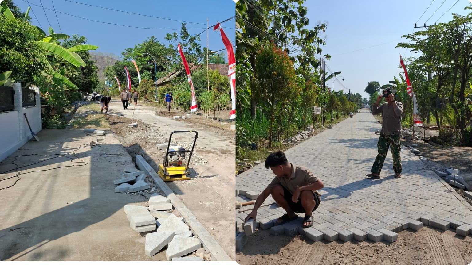 Penampakan Jalan Poros Desa Sebelum dan Sesudah Di Bangun Satgas TMMD Ke-129 Kodim 0802/Ponorogo