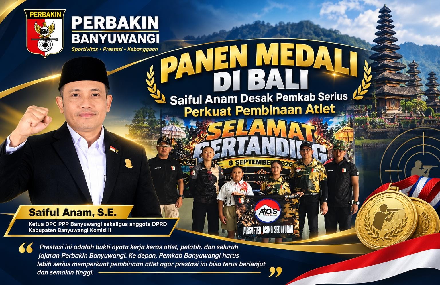 Perbakin Banyuwangi Panen Medali di Bali, Saiful Anam Desak Pemkab Serius Perkuat Pembinaan Atlet