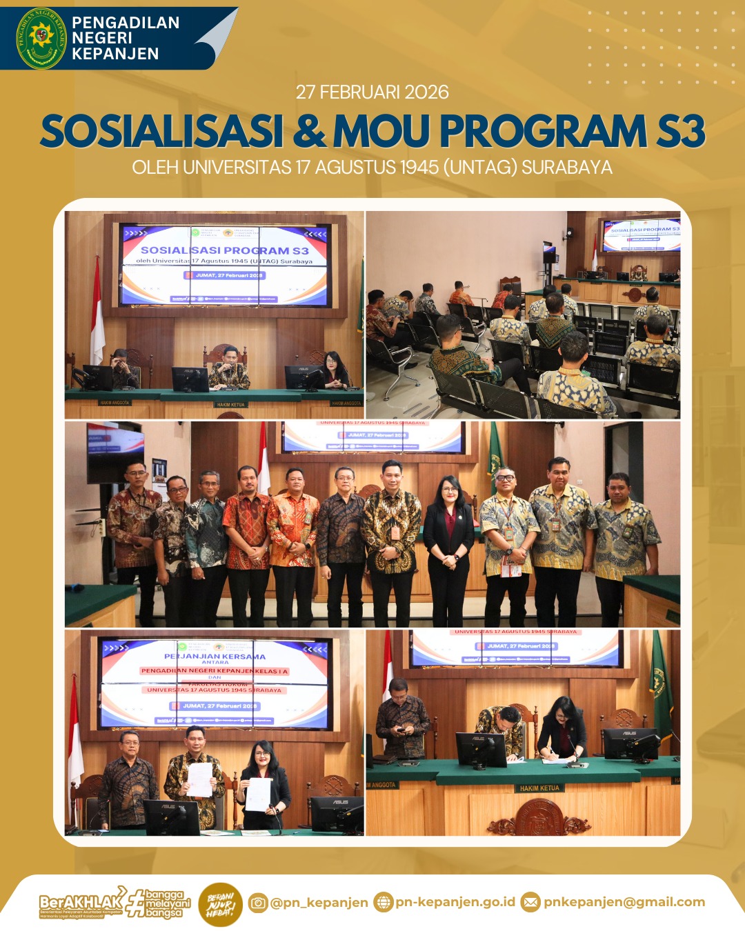 PN Kepanjen Teken MoU Program S3 dengan UNTAG Surabaya