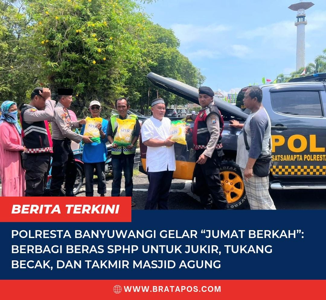 Polresta Banyuwangi Gelar “Jumat Berkah”: Berbagi Beras SPHP untuk Jukir, Tukang Becak, dan Takmir Masjid Agung