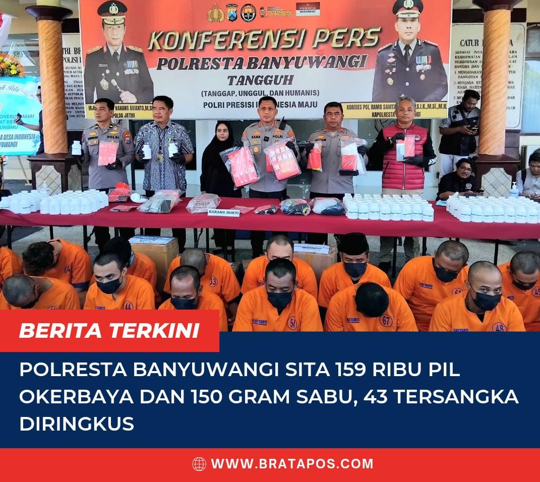 Polresta Banyuwangi Sita 159 Ribu Pil Okerbaya dan 150 Gram Sabu, 43 Tersangka Diringkus