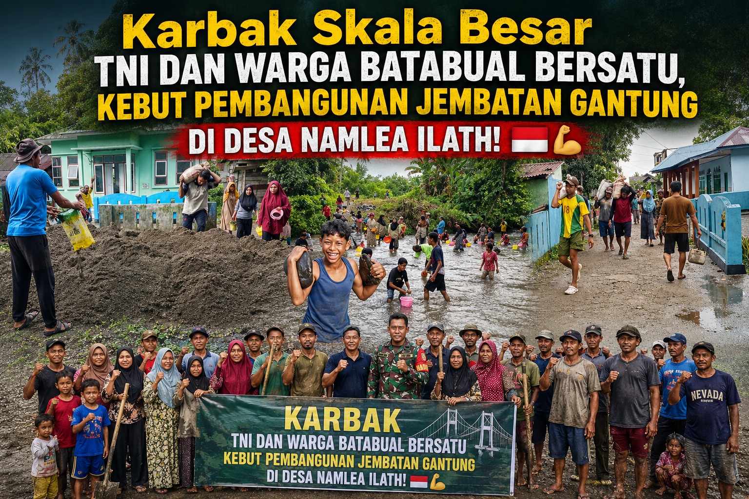 Satgas Karya Bakti Skala Besar Kodim 1506 Namlea Bagun Jembatan Gantung Di Desa Namlea Ilat