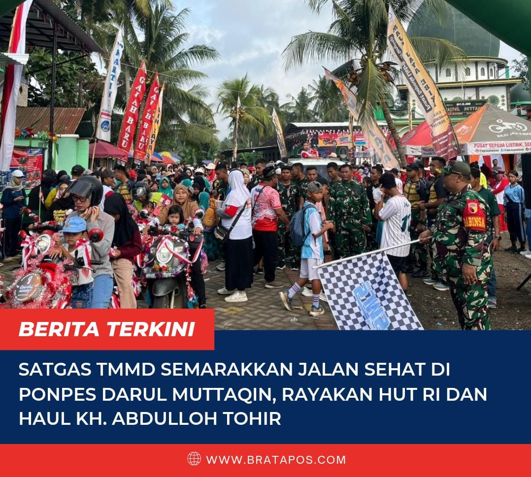 Satgas TMMD Semarakkan Jalan Sehat di Ponpes Darul Muttaqin, Rayakan HUT RI dan Haul KH. Abdulloh Tohir
