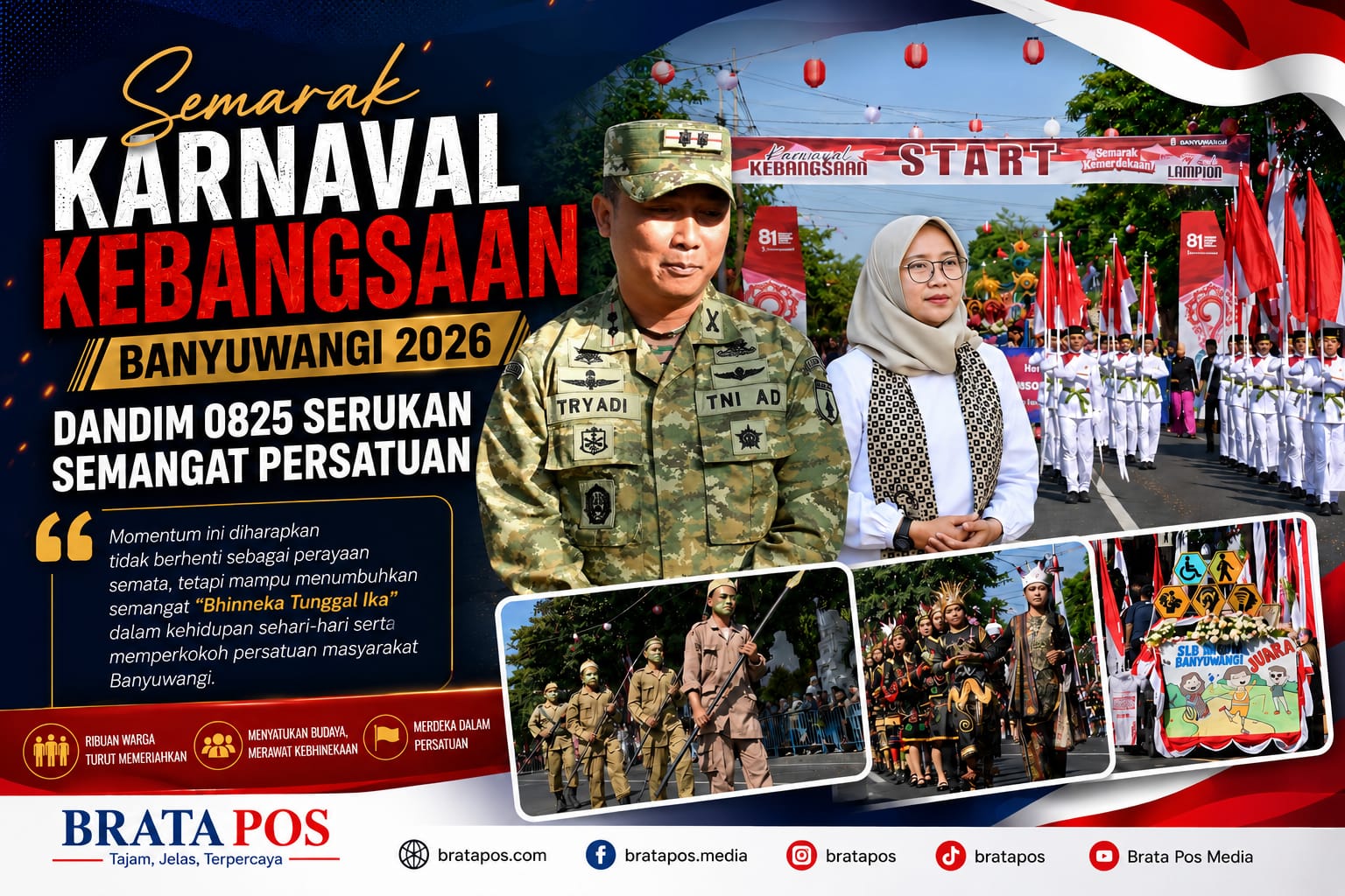 Semarak Karnaval Kebangsaan Banyuwangi 2026, Dandim 0825 Serukan Semangat Persatuan