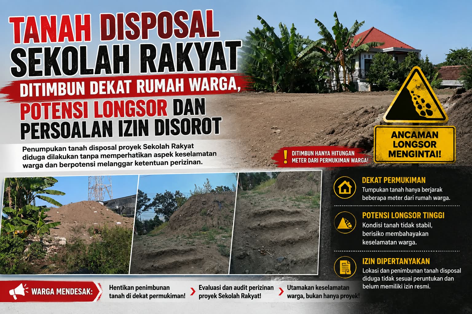 Tanah Disposal Sekolah Rakyat Ditimbun Dekat Rumah Warga, Potensi Longsor dan Persoalan Izin Disorot