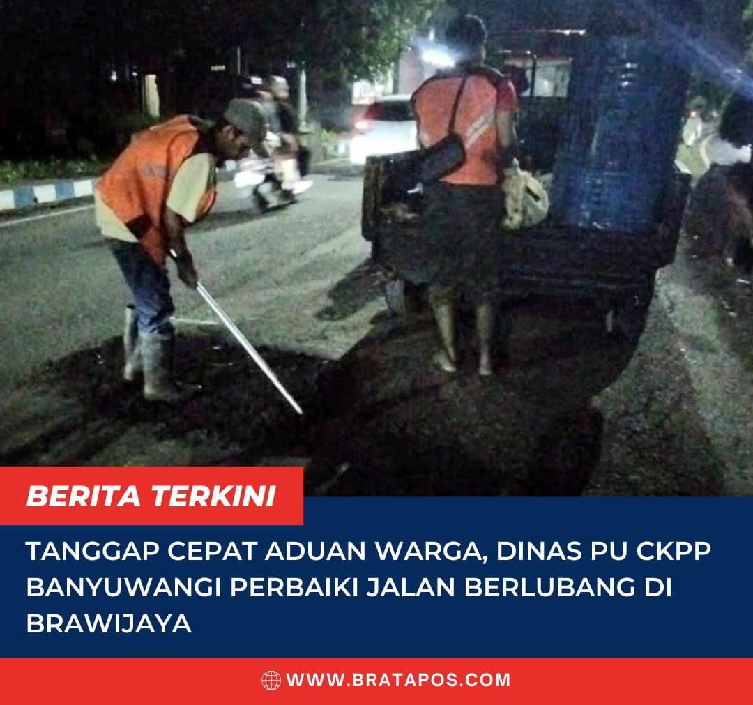 Tanggap Cepat Aduan Warga, Dinas PU CKPP Banyuwangi Perbaiki Jalan Berlubang di Brawijaya