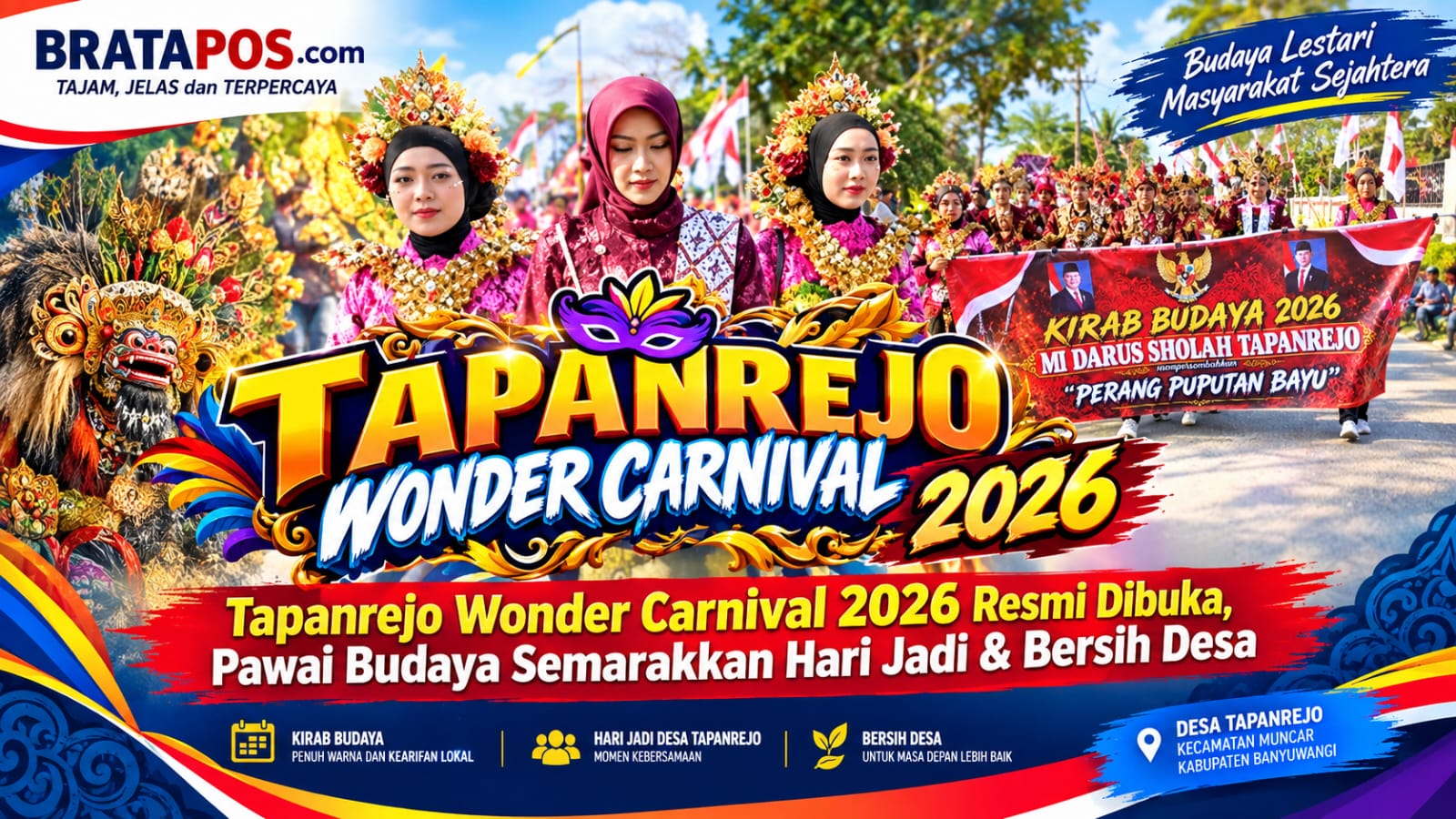 Tapanrejo Wonder Carnival 2026 Resmi Dibuka, Pawai Budaya Semarakkan Hari Jadi & Bersih Desa