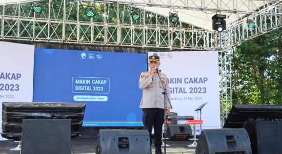 Sambutan Kapolres Pulau Buru, AKBP Nur Rahman di acara "Makin Cakap Digital 2023 yang berlokasi di halaman Kantor Bupati Buru, Kamis (25/5/2023).
